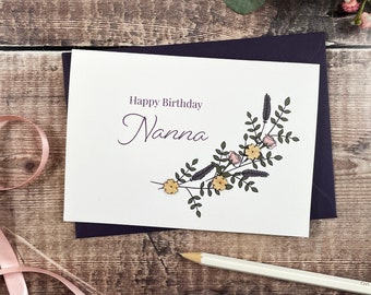 Happy Birthday Nanna Wooden Botanical Card