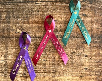 Personalised Remembrance Ribbon Pin: Funeral Memorial Pins