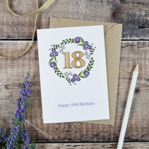 Florale 18. Geburtstag illustrierte Holzkarte