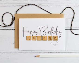 Happy Birthday Friend Wooden Tiles Card