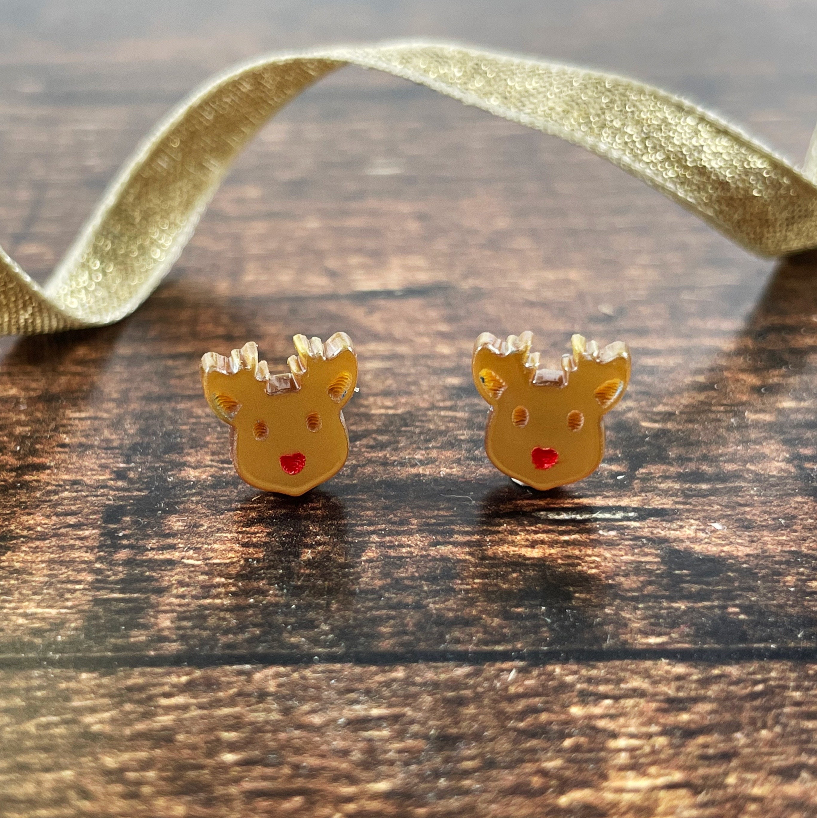 Acrylic Rudolph Reindeer Stud Earrings