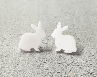 White Bunny Acrylic Stud Earrings