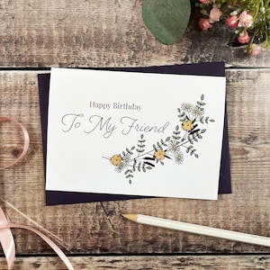 "Happy Birthday To My Friend ""Happy Birthday To My Friend"" botanische Holzkarte."