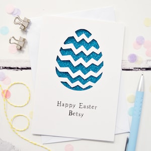 Personalised Easter Egg Glitter Cut Out Card Easter Card Kid's Easter Card Child's Easter Card Easter Gift image 1