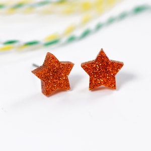 Orange Glitter Star Acrylic Stud Earrings