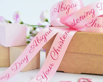 Christening 25mm Personalised Printed Ribbon - Christening Gift Wrap - Baptism Gift - Personalized Ribbon - Naming Ceremony Present