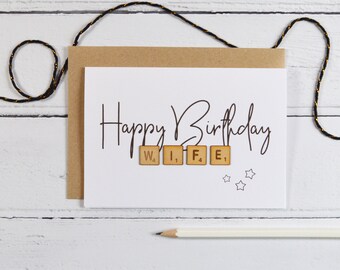 Happy Birthday Wife Wooden Tiles Card