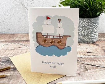 Personalised Kid's Pirate Ship Birthday Card