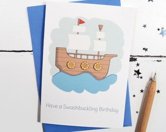 Have a Swashbuckling Birthday Pirate Wooden Illustrated Card