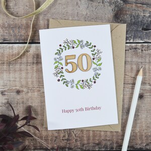 Floral 50. Geburtstag illustrierte Holzkarte