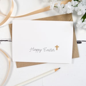 Carte Joyeuses Pâques avec croix en bois