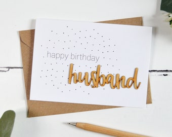 Carte mots en bois joyeux anniversaire mari