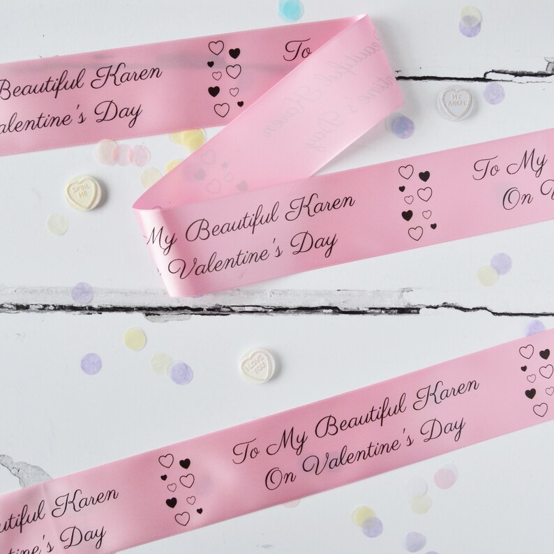 Valentine's Day 48mm Personalised Printed Ribbon Valentine's Gift Wrap Valentines Ribbon Valentine's Day Gift Customisable Ribbon image 1
