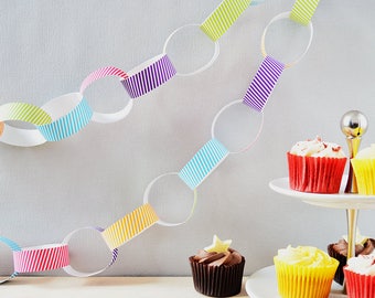 Striped Paper Chain Kit - Birthday Party Decorations - Kid's Craft - Colourful Paper Chains - Rainbow Colours