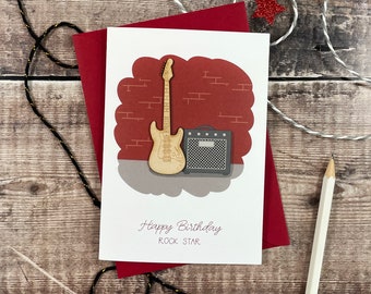 Happy Birthday Rock Star Wooden Illustrated Card