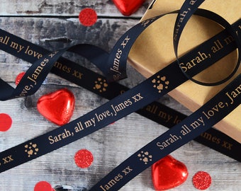 Valentine's Day 15mm Personalised Printed Ribbon - Valentine's Gift Wrap - Valentines Ribbon - Valentine's Day Gift