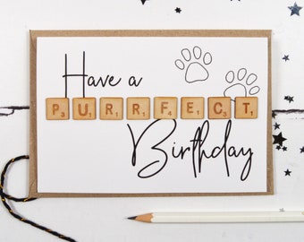 Have a Purrfect Birthday Wooden Tiles Card