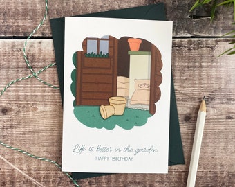 Happy Birthday Gardening Wooden Illustrated Card