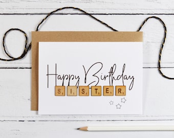 Happy Birthday Sister Wooden Tiles Card