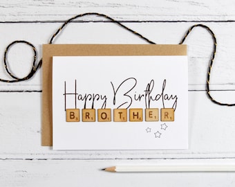 Happy Birthday Brother Wooden Tiles Card