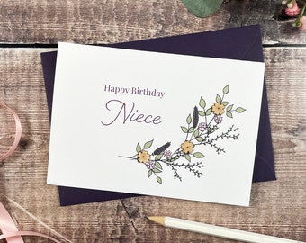 Happy Birthday Niece Wooden Botanical Card