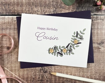 Happy Birthday Cousin Wooden Botanical Card