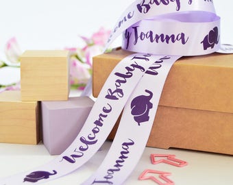 New Baby 25mm Personalised Printed Ribbon - New Baby Gift Wrap - Personalised Baby Gift - Personalized Ribbon - Baby Ribbon - Baby Shower