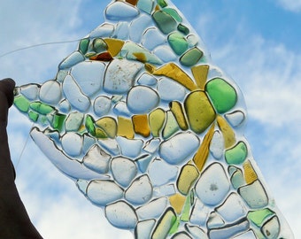 Sea Glass Dragonfly Sun Catcher | Dragonfly Beach Glass Art |  Dragonfly Sea Glass Decoration | Unique Dragonfly Sea Glass Mosaic Sculpture