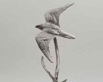 Perigrine Falcon Sculpture, Metal Bird Sculpture Pewter Figurine, Pewter Sculpture, Falcon Sculpture, Wildlife  Sculpure, Nature Art