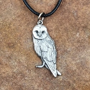 Barn Owl Pendant Necklace - Unique Pewter Jewelry for Owl Lovers, Handmade Gift, Nature-Inspired Accessories & Wildlife Art