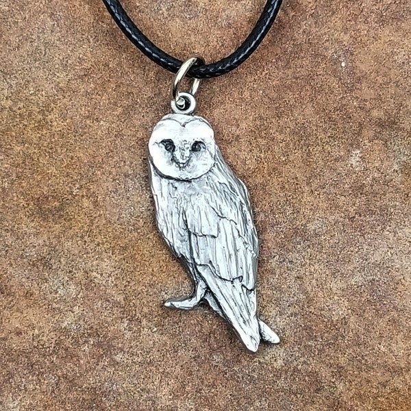 Barn Owl Pendant, Barn Owl Necklace, Owl Pewter Figurine