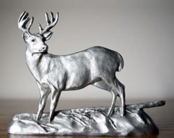 Pewter DEER Buck Fawn Baby Wildlife Farm Country Animal Silver Figurine Statue B 