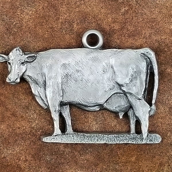 Cow Pewter Ornament, Farm Animal Figurines, Christmas Ornaments, Metal Cow Figurines,