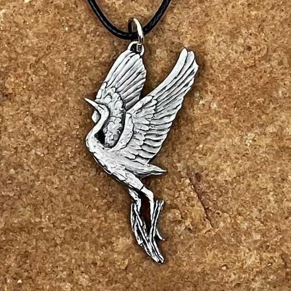 Crane Necklace Pendant, Pewter Pendant, Bird Pendant, Crane Figurine, Sandhill Crane, Whooping Crane, Wildlife Pendant