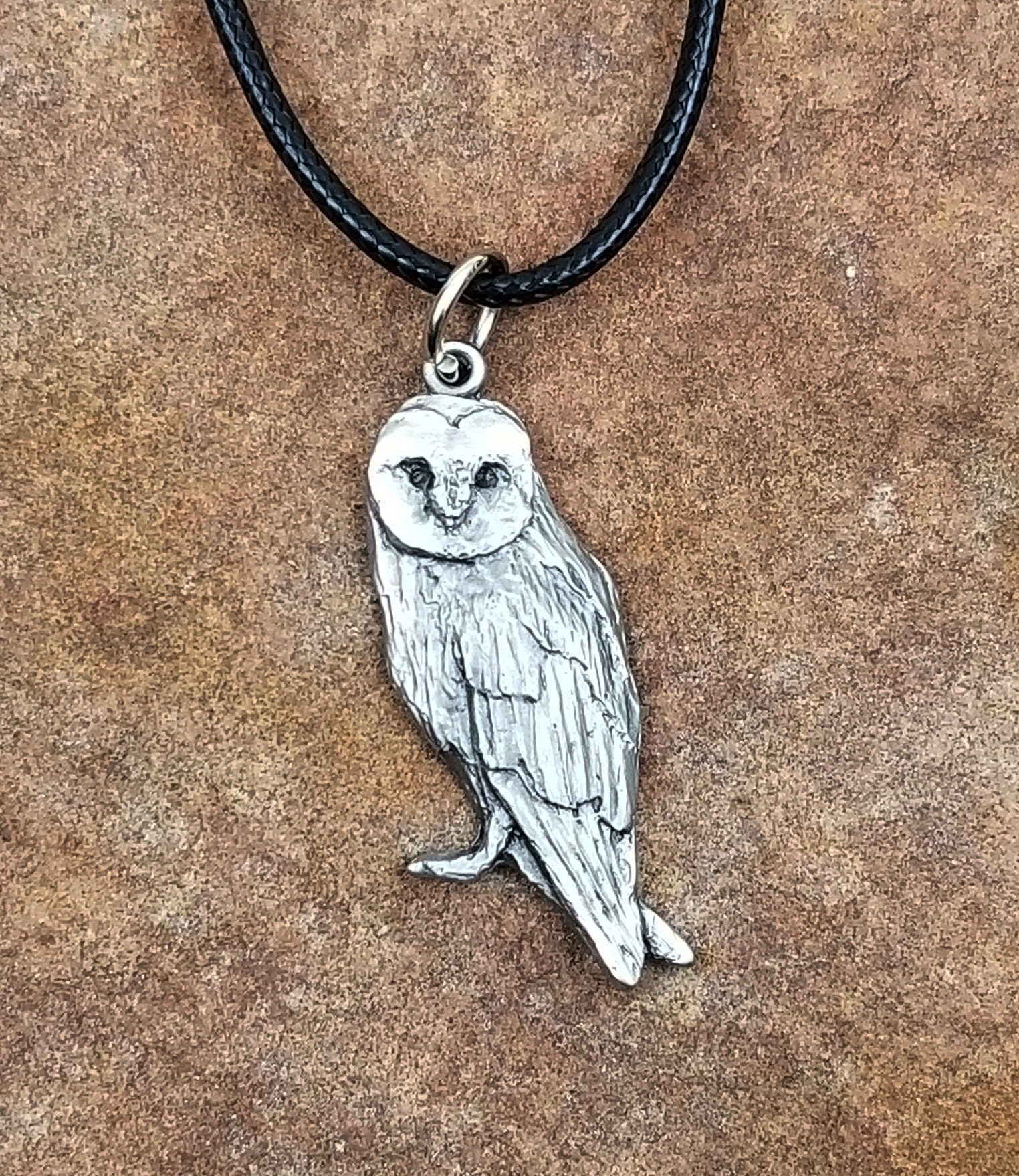 Barn Owl Pendant Necklace - Unique Pewter Jewelry for Owl Lovers, Handmade Gift, Nature-Inspired Acc