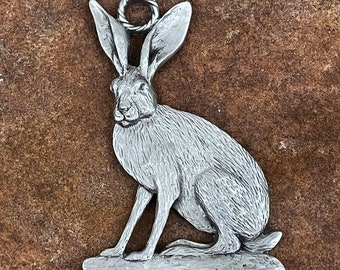 Jackrabbit Pewter Ornament, Rabbit Pewter Figurine, Bunny Figurine, Bunny Ornament, Christmas Ornament, Wildlife Ornament, Metal Rabbit