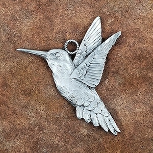 Hummingbird Pewter Ornament, Hummingbird Figurine, Hummingbird Art