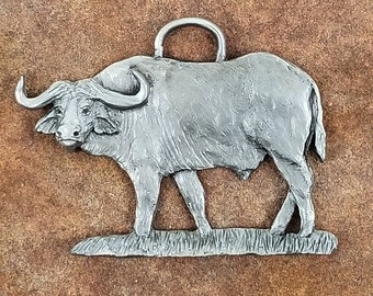 Cape Buffalo Pewter Ornament, Cape Buffalo Pewter Figurine, Cape Buffalo Metal Sculpture, Christmas Ornament, Wildlife Ornament, Nature Art