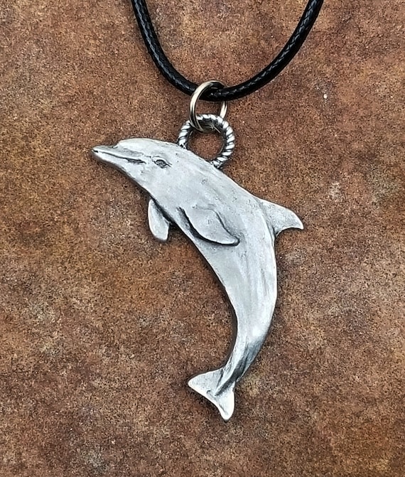 Dolphin Necklace, Dolphin Pewter Pendant, Dolphin Figurine, Pewter
