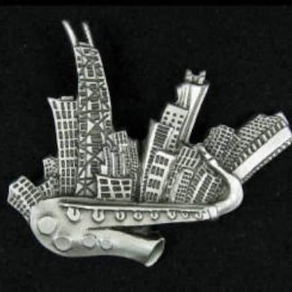 Chicago City Pewter Brooch, Chicago Pewter Pendant, Chicago Jewelry, The Windy City Art, Chicago Art