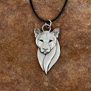 Cougar Pendant Necklace | Mountain Lion Jewelry | Cat Pendant in Pewter | Unique Animal Charm for Nature Lovers, Pewter Animal Pendant