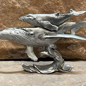 Humpback Whale Sculpture | Pewter Whale Figurine | Hump Back Whale Decor | Unique Sea Life Art | Marine Animal Gift, Pewter Animal Art