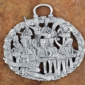 Twelve Drummers Drumming Twelve Days of Christmas Pewter Ornament, Day 12 Twelve Days of Christmas Ornaments, Holiday Ornaments, Figurines