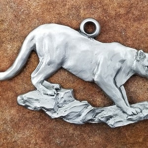 Mountain Lion Pewter Ornament, Cougar Pewter Ornament, Mountain Lion Art, Mountain Lion Figurine