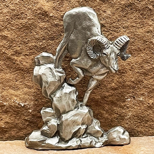 Große Horn Schaf Zinn Figur, Wildlife Skulptur, Tischplatte Skulptur