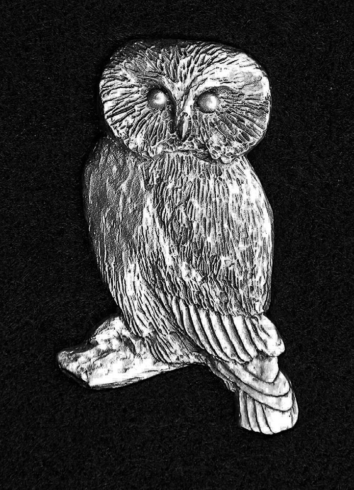 Owl Pewter Pin, Owl Brooch, Owl Jewelry, Owl Figurine, Bird Brooch, Bird Pin