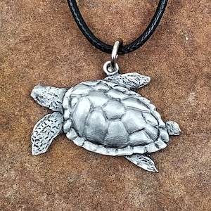 Sea Turtle Pewter Pendant, Loggerhead Pewter Pendant, Sea Turtle Necklace, Loggerhead Turtle Necklace, Ocean Animal Pendants, Metal figurine