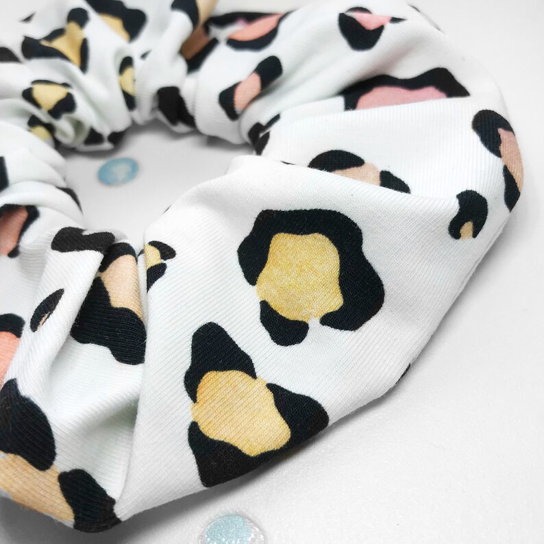 leopard multi coloured spotty scrunchie Large Leopard spot scrunchie comfy scrunchie leopard print scrunchie Dalmatian hair scrunchie