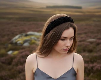 Diadema de terciopelo negro para el cabello de invitadas de boda, diadema alternativa a tocado para invitadas de boda para mujeres, diadema de terciopelo negro