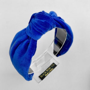 Cobalt Blue Knotted Headband: Cotton Velvet Wedding Guest Accessory